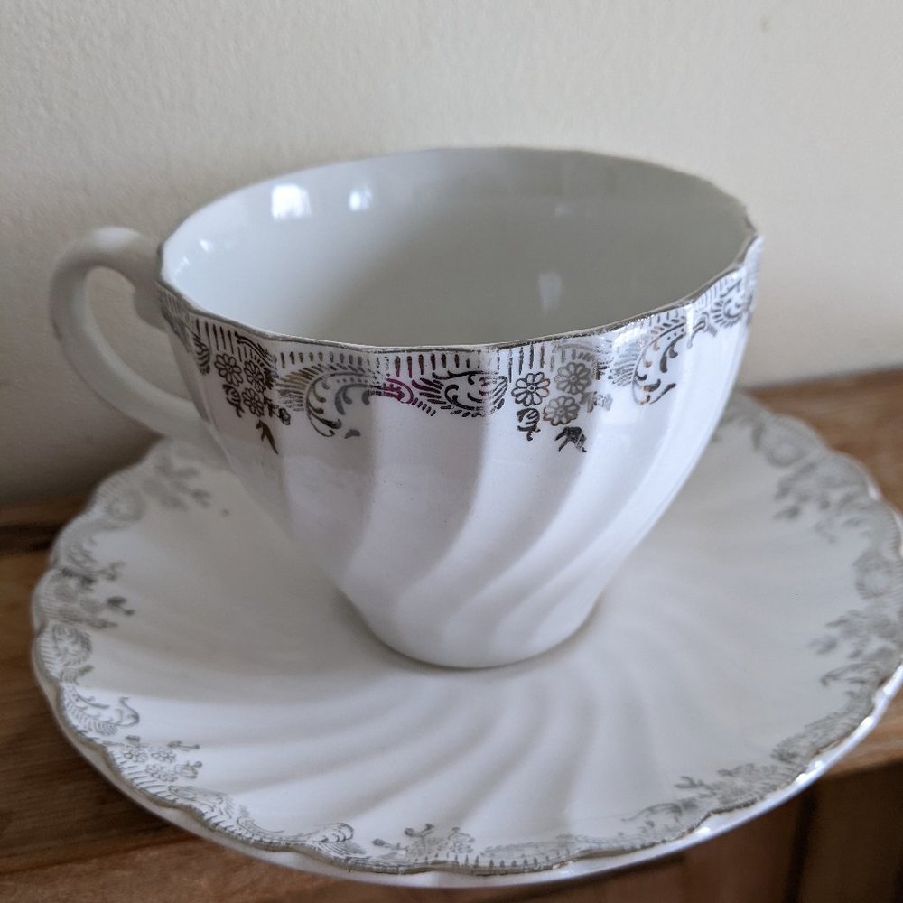 Vintage JOHNSON BROS IRONSTONE Snowhite Regency Teacup & Saucer